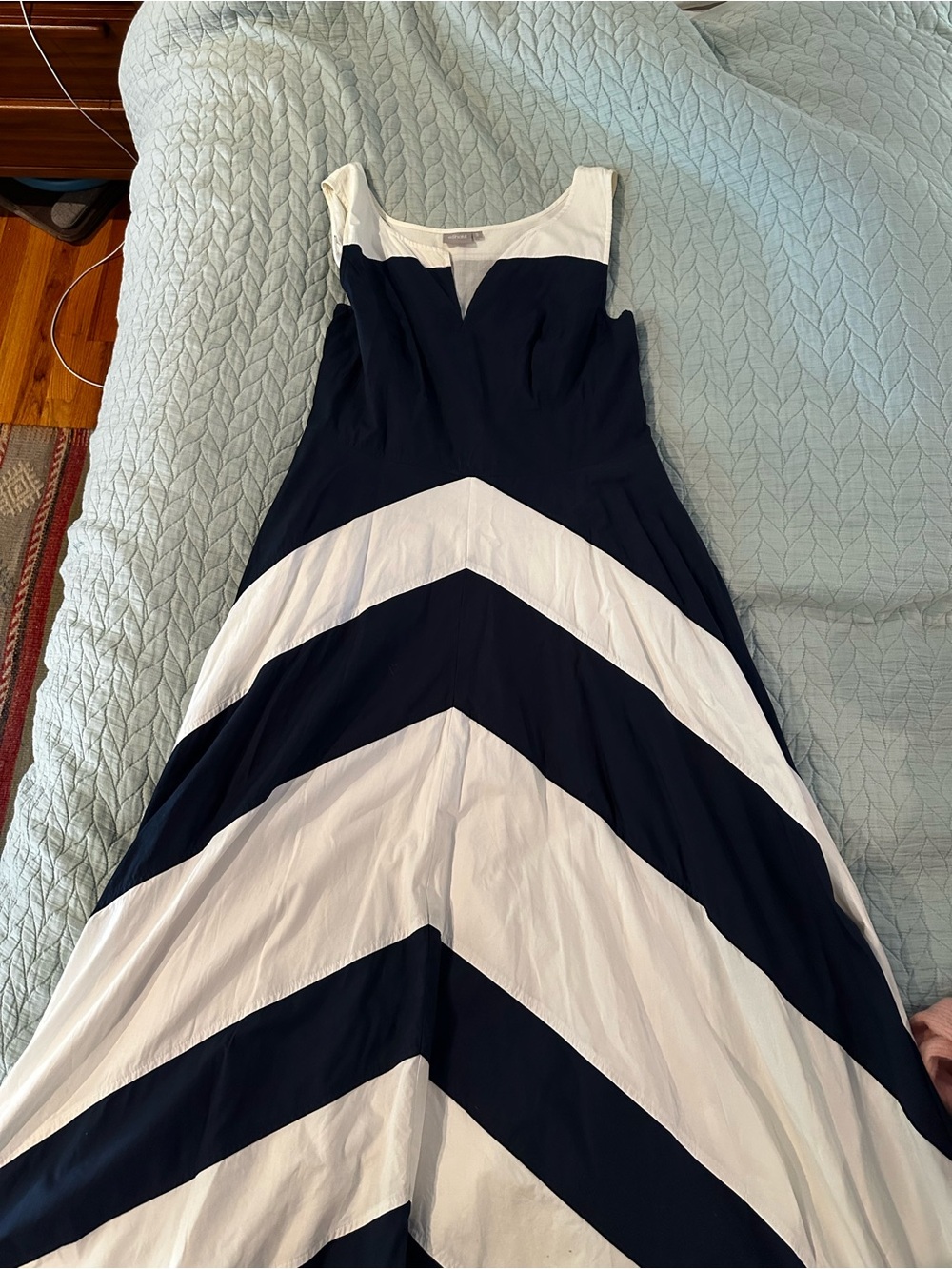 eshakti Navy and White Chevron Maxi Dress